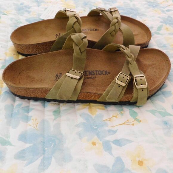 NEW Birkenstock Franca Braided Olive Natural Leather Oiled Cork 1023959 Sz 11 - Picture 3 of 8
